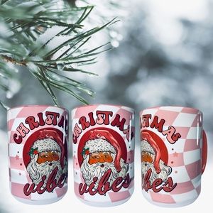 Retro Pink Santa Christmas Vibes Coffee Mug NWT